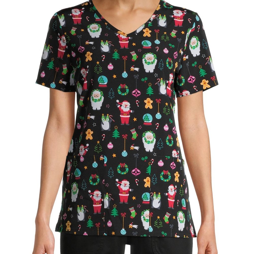 NWT Women's Christmas V-Neck Scrub Top